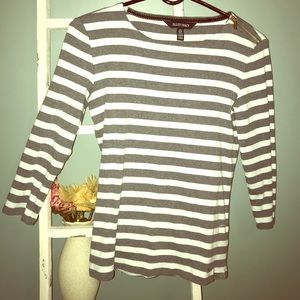 3/4 Sleeve Stripped Shirt w/ Zipper accent